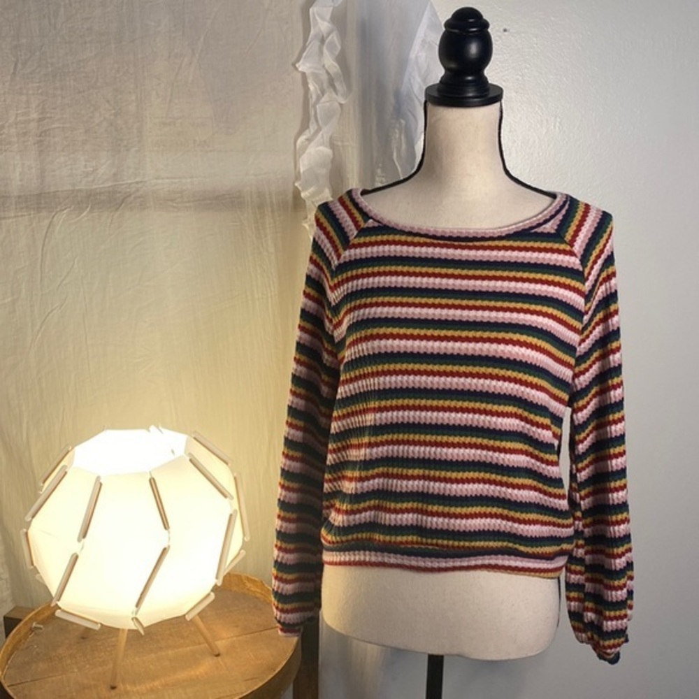 Lulu's Striped‎ Waffle Knit Sweater Size Small